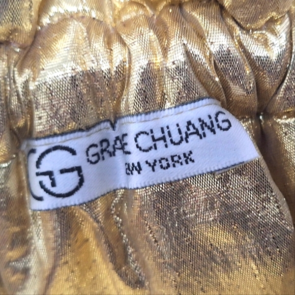 Grace Chuang Vintage Evening Crossbody Purse Gold Crinkle 7"x8" - Picture 6 of 7